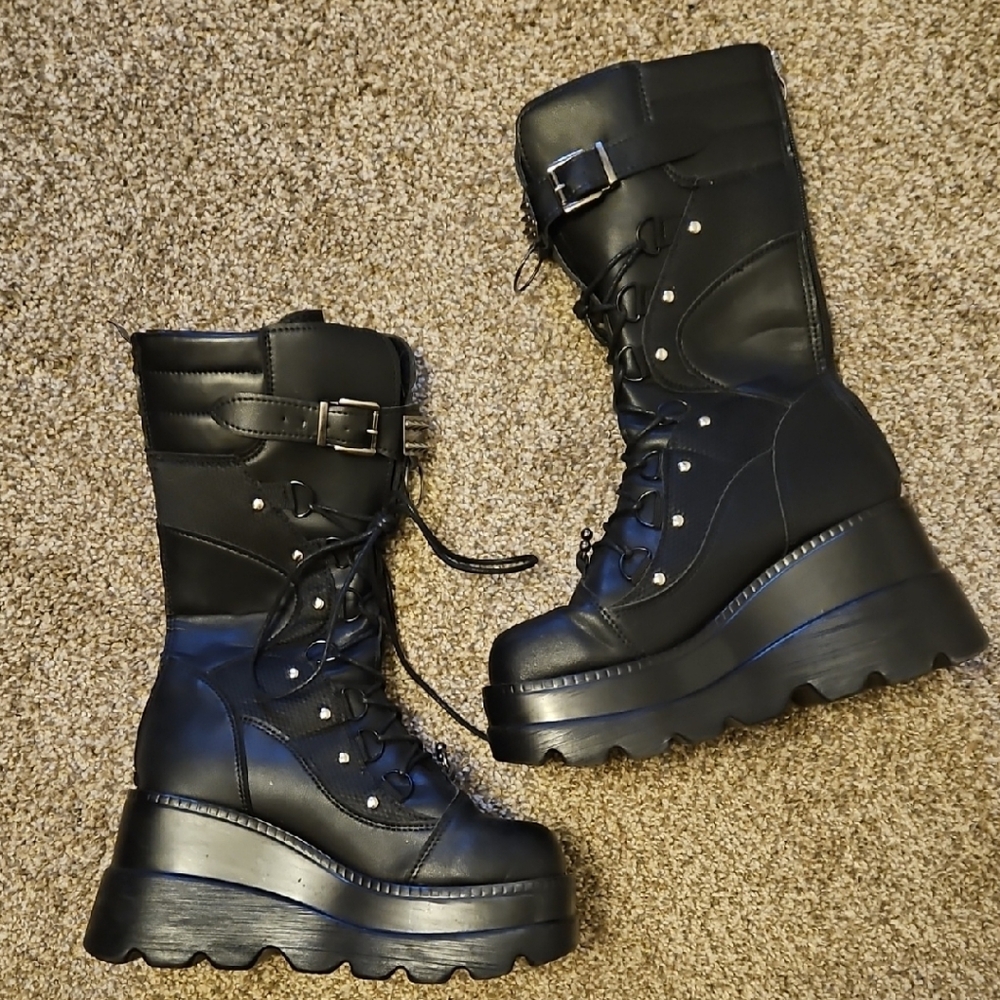 Goth Black Chunky Lace-Up Boots